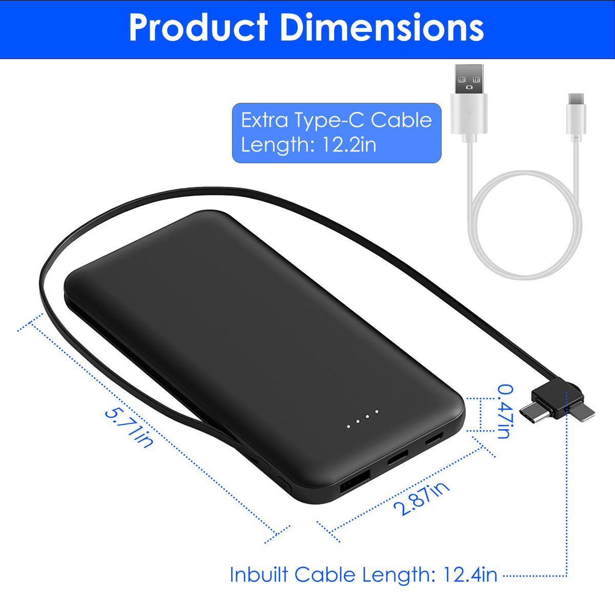10000mAh Fast Charge Power Bank front view
