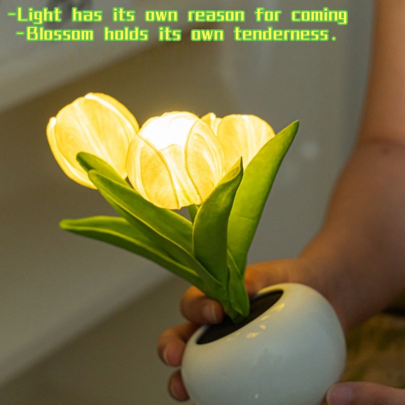 LED Flower Vase Lamp with Rose