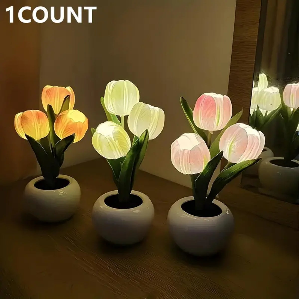 LED Flower Vase Lamp with Rose