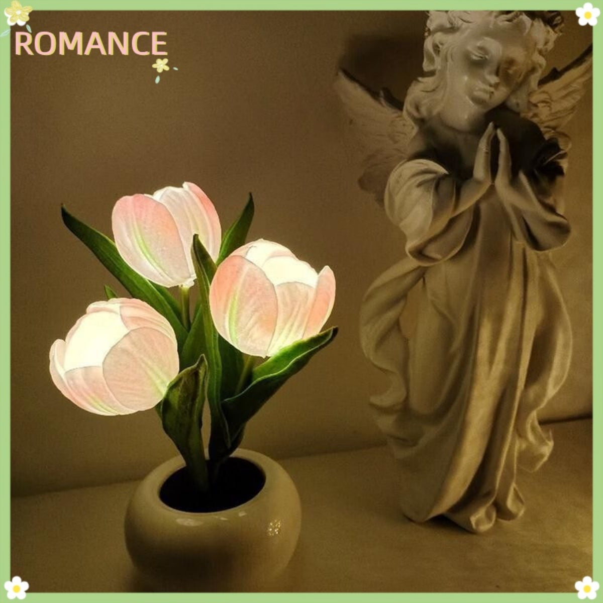 LED Flower Vase Lamp with Rose