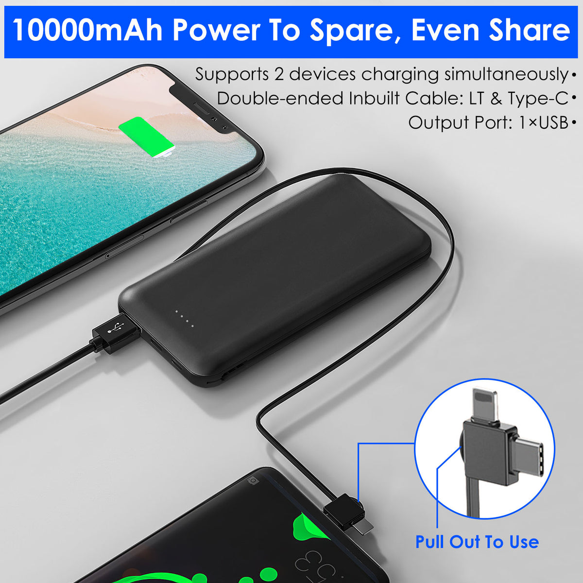 10000mAh Fast Charge Power Bank front view