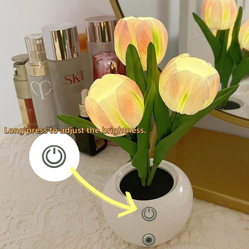 LED Flower Vase Lamp with Rose