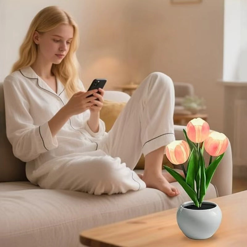 LED Flower Vase Lamp with Rose