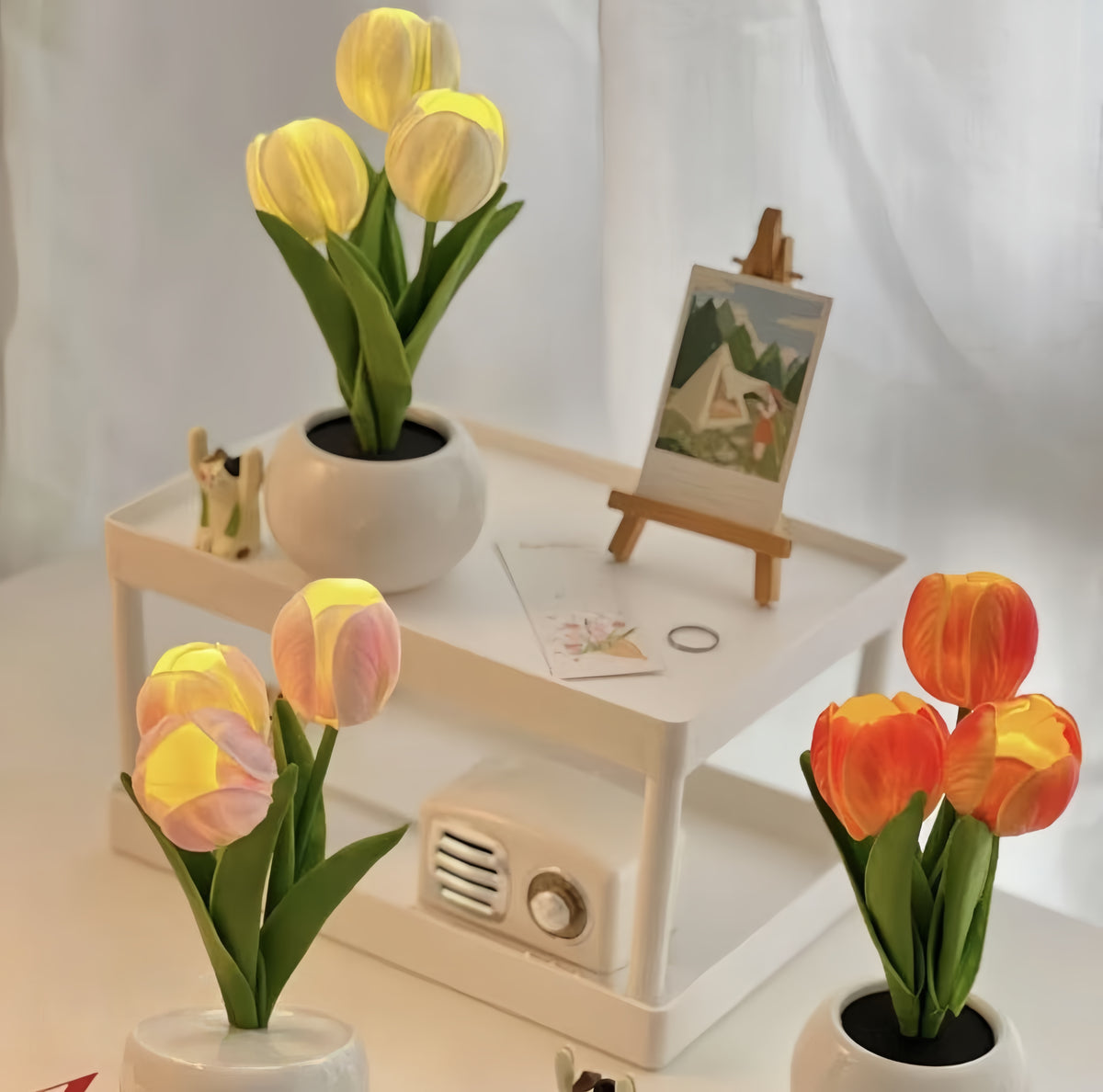 LED Flower Vase Lamp with Rose